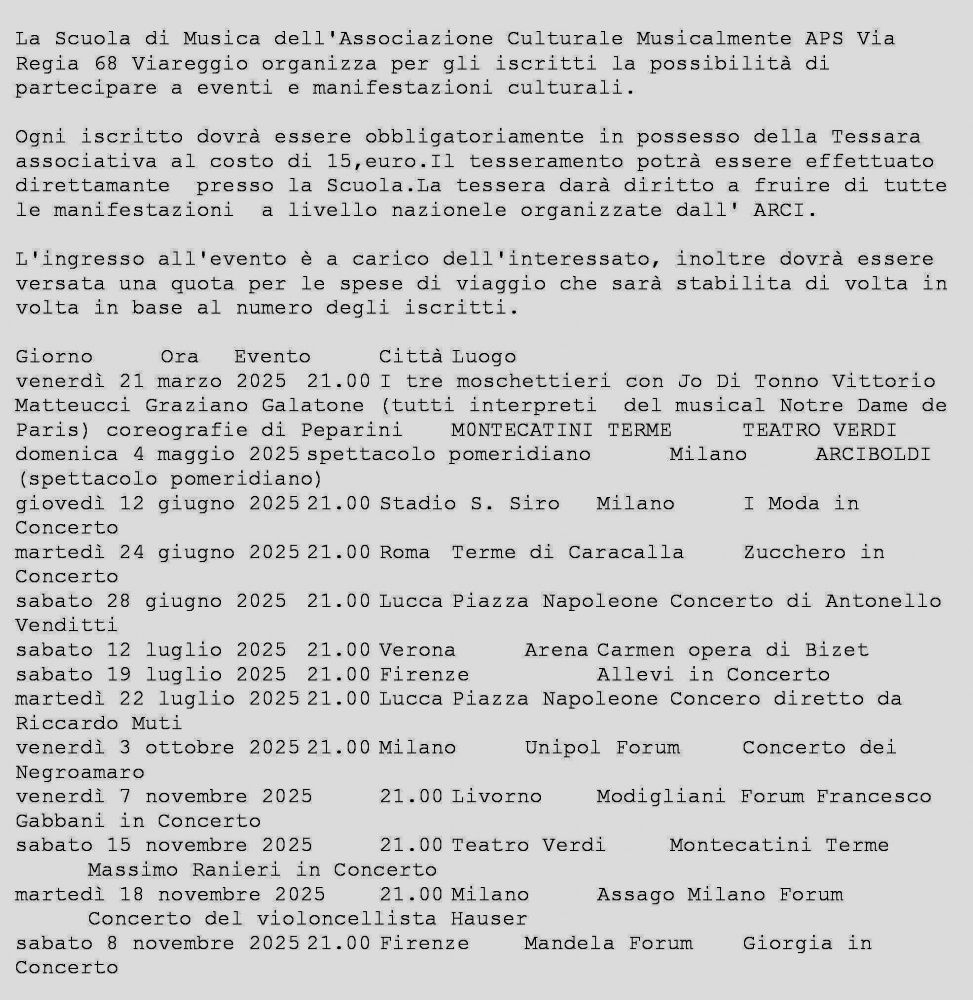Eventi musicali organizzati dallAssociazione per i soci iscritti marzo dicembre 2025