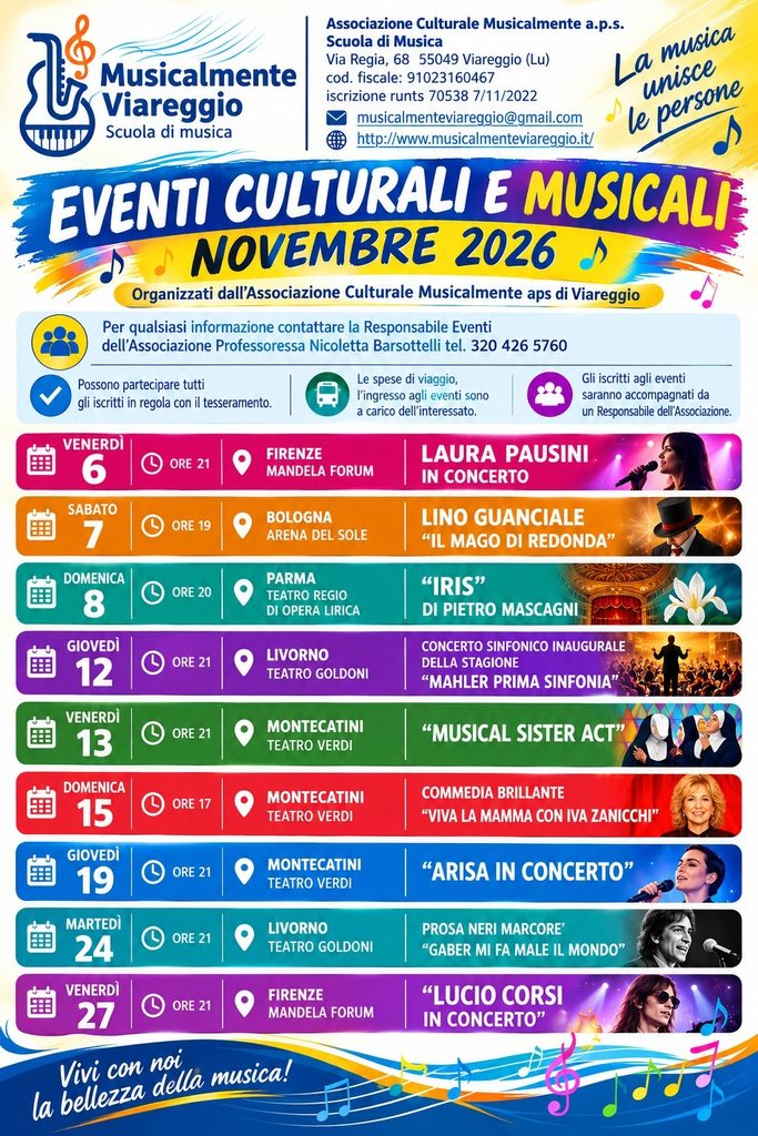 Eventi culturali e musicali novembre 2026